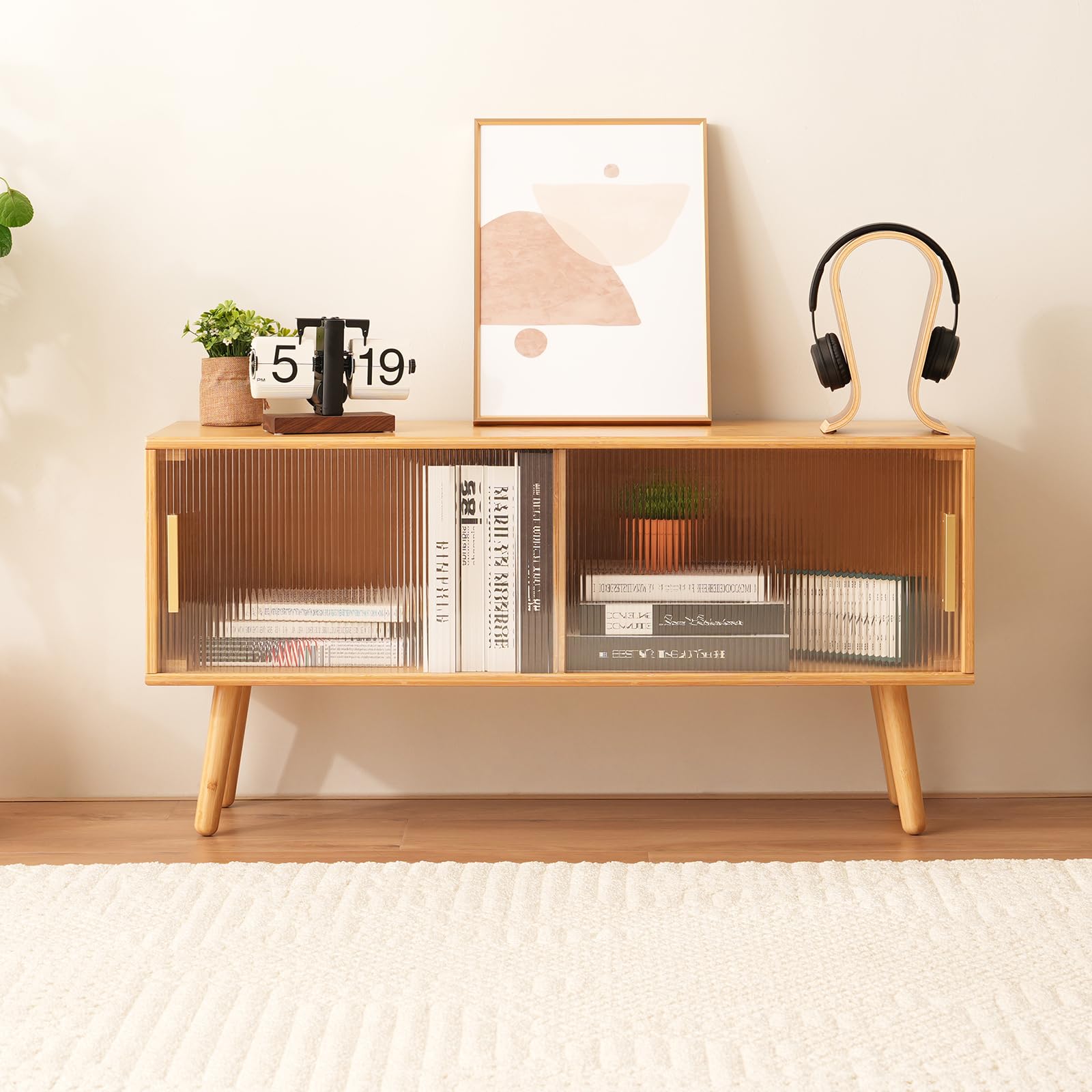 Amazon.com: Baveke Bamboo TV Stand for TVs up to 50 Inches
